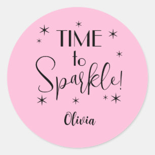Name Cute Pink Time to Sparkle 1,25 Zoll Runder Aufkleber