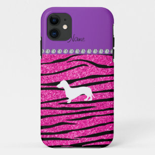 Name Dackel Nebel Hot Rosa Glitzer Zebra Streifen Case-Mate iPhone Hülle