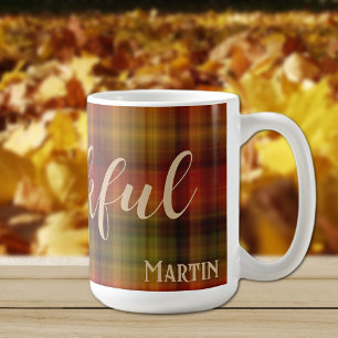 Name & Dankbar für Kariertes Muster 15oz Herbstlic Kaffeetasse