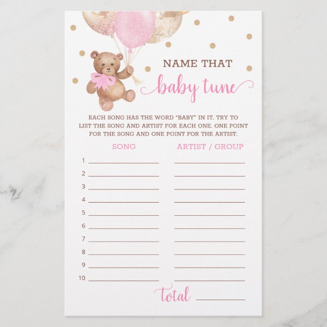 Name, dass Baby Tune Game Baby Dusche Teddy Bear (Vorderseite)