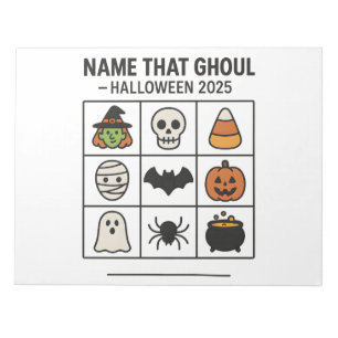 Name, dass Ghoul Halloween 2025 Game Bingo Sheet Notizblock