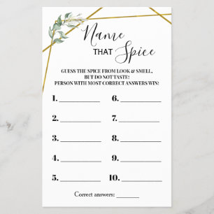Name, dass Spice Greenery Gold Shower Spielkarte Flyer