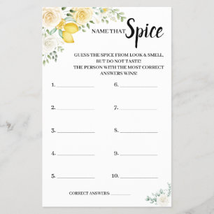 Name, dass Spice Lemon&Rose BridalShower Game Card Flyer