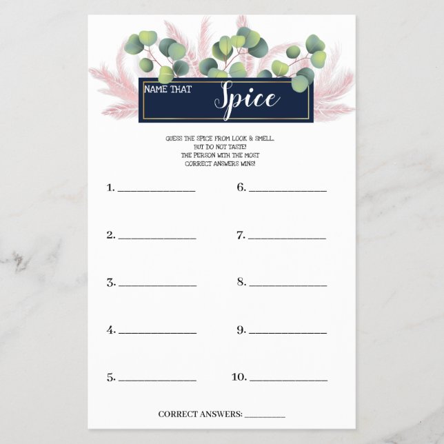 Name, dass Spice PampasGrass BridalShower Game Car Flyer (Vorne)