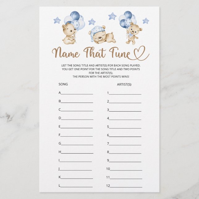 Name, dass Tune Teddy Bear Boy Baby Dusche (Vorderseite)