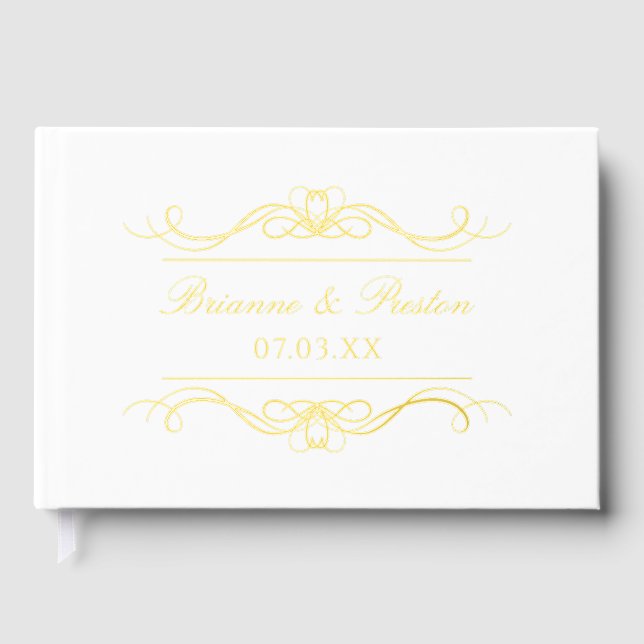 Name & Date Modern Elegant Gold Swirl Wedding Gästebuch (Vorderseite)