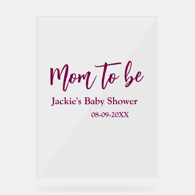 Name Datum Baby-Party werdende Mutter pink einfach Acrylschild (Vorderseite)