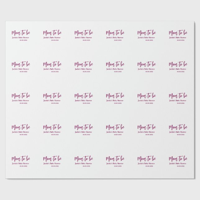 Name Datum Babyparty werdende Mutter pink einfach  Geschenkpapier (Flach)