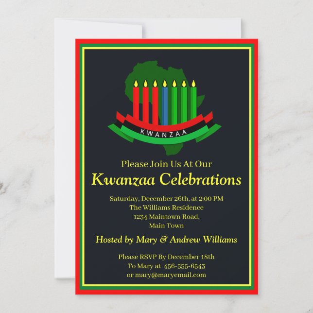 Name Datum Details Kwanzaa Candles Africa Party hi Einladung (Vorderseite)
