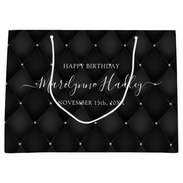 Name Datum Harlequin Black Birthday Große Geschenktüte (Vorderseite)