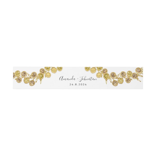Name Datum Hochzeit Wreath Gold Weiß Einladungsbanderole (Flach)