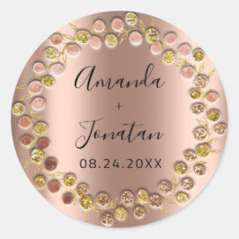 Name Datum Rose Gold Wreath Wedding Blush Runder Aufkleber