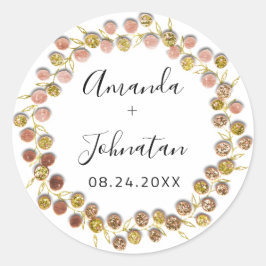 Name Datum Rose Gold Wreath Wedding Bridal Runder Aufkleber