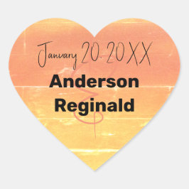 Name Datum Sommerrustikale Gelbe Pfirsichhochzeit Herz-Aufkleber