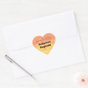 Name Datum Sommerrustikale Gelbe Pfirsichhochzeit Herz-Aufkleber