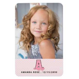 Name Datum und Monogramm A Kinder Pink Alligator F Magnet
