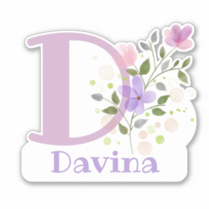 Name Davina & Initial mit Blumendesign Aufkleber