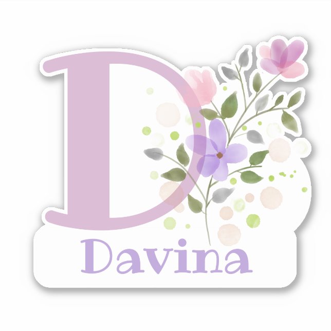 Name Davina & Initial mit Blumendesign Aufkleber (Vorderseite)