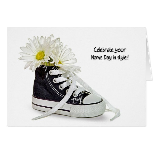 Name Day-daisy-Bouquet im Sneaker (Vorderseite (Horizontal))