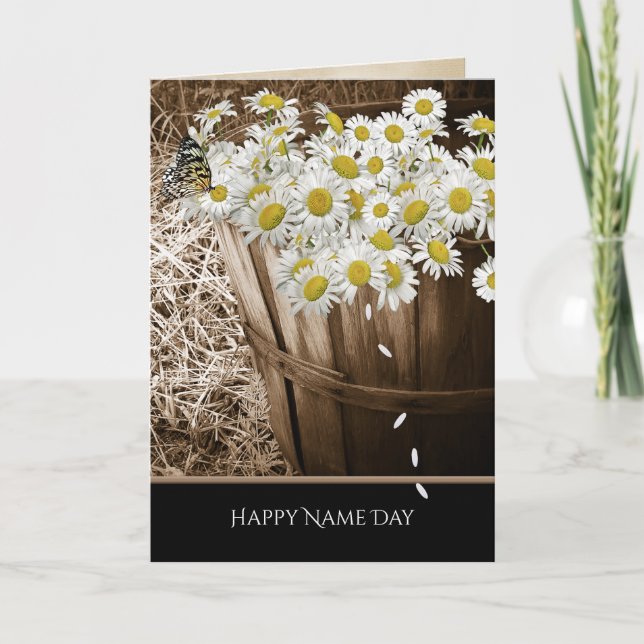 Name Day daisy Korb mit Schmetterling Karte (Vorderseite)