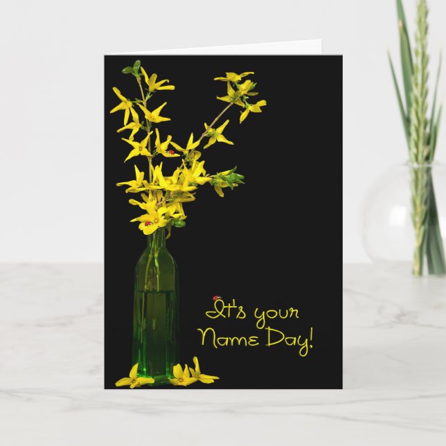 Name Day Forsythia Bouquet Karte (Vorderseite)