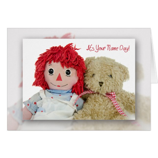 Name Day-old Lappen Puppe mit Teddybär (Vorderseite (Horizontal))