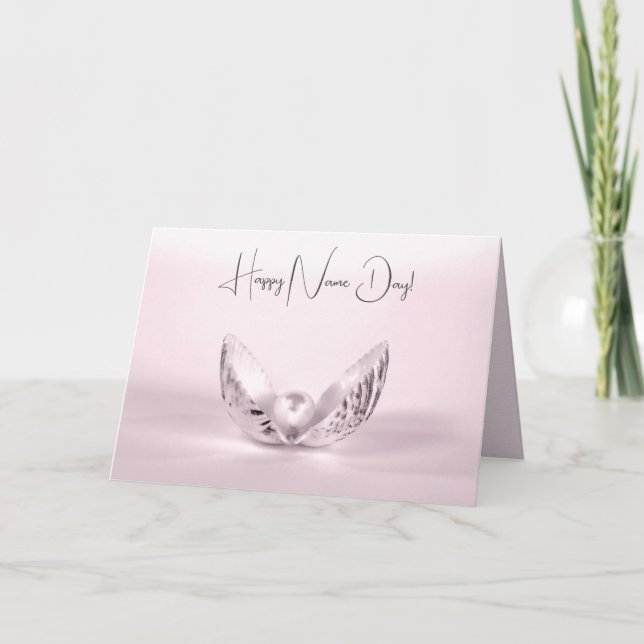 Name Day Pearl in Seashell Karte (Vorderseite)