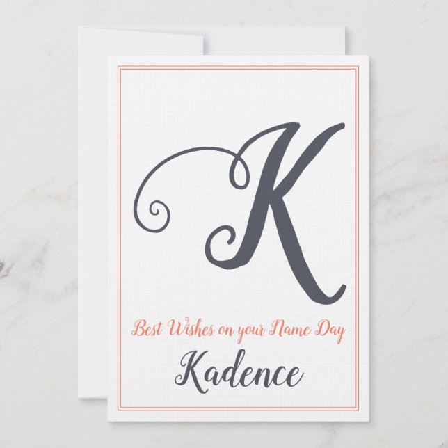 Name Day Saint's Day Letter K Monogram Einladung (Vorderseite)