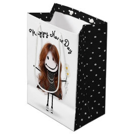 Name Day Strichfigur-Mädchen mit Daisies Mittlere Geschenktüte