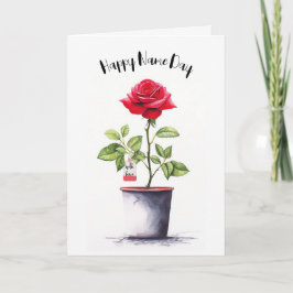 Name Day Watercolor Rote Rose Bush Karte