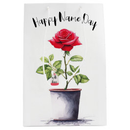 Name Day Watercolor Rote Rose Bush Mittlere Geschenktüte