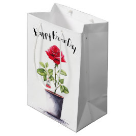 Name Day Watercolor Rote Rose Bush Mittlere Geschenktüte