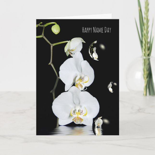 Name Day white orchias with bubble reflektion Karte (Vorderseite)