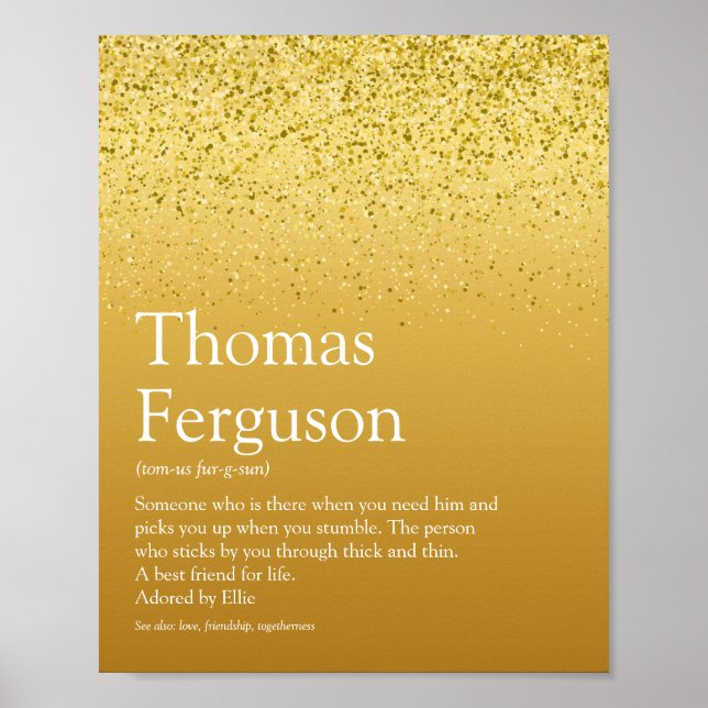 Name Definition Gold Glitzer Glitzy Moderner Spaß Poster (Vorne)