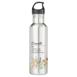Name Definition mit empfindlichen Wildblumen Edelstahlflasche