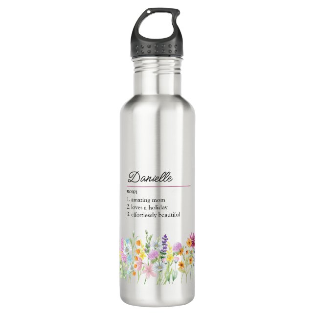 Name Definition mit empfindlichen Wildblumen Edelstahlflasche (Vorderseite)