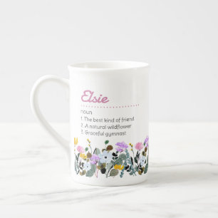 Name-Definition mit süßer Wildblumen-Rand Prozellantasse