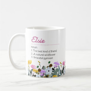 Name Definition mit süßer Wildblumen-Randgestaltun Kaffeetasse