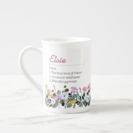 Name Definition mit Sweet Wildblume Border Prozellantasse