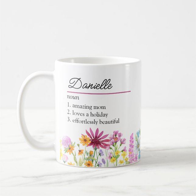 Name Definition mit weiblicher Wildblume Kaffeetasse (Links)