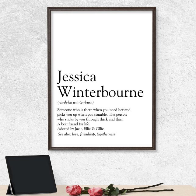 Name Definition Typografisch schwarz und weiß Poster (Fun Modern Personalized Name Definition Poster)
