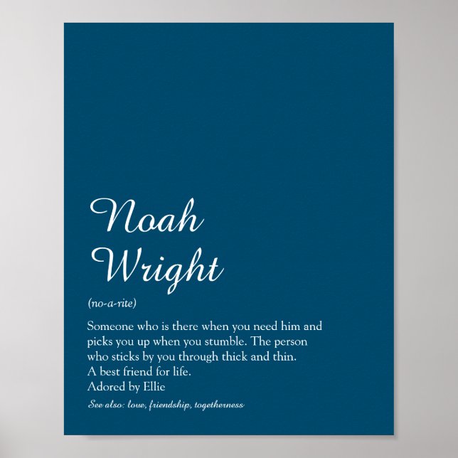 Name Definitions Schrift Modern Blau Lustig Poster (Vorne)