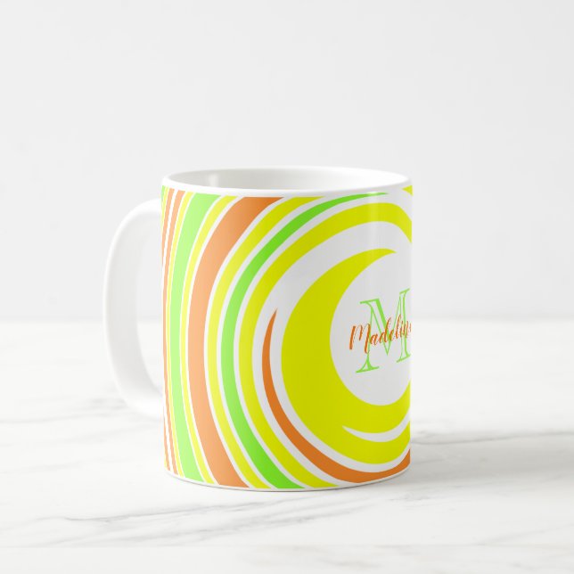 Name der abstrakt-gelben grünen Orangenspirale Mon Kaffeetasse (Vorderseite Links)