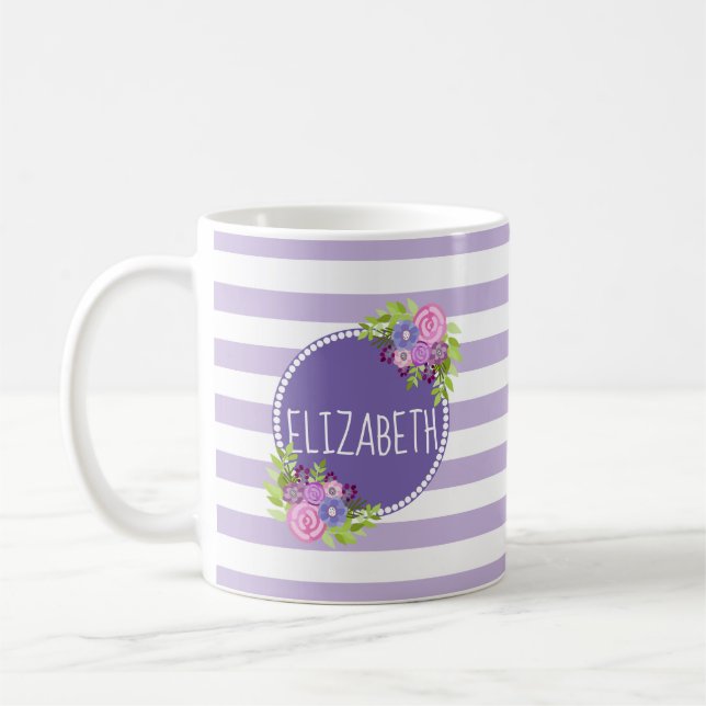 Name der Abstrakten bloralen Streifen Monogramm Tasse (Links)