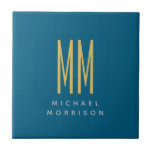 Name der Anfangsbuchstaben des Blue-Gold-Monogramm Fliese<br><div class="desc">Erleben Sie dieses moderne, elegante Design. Diese Vorlage kann an alle beruflichen Beruf angepasst werden.</div>