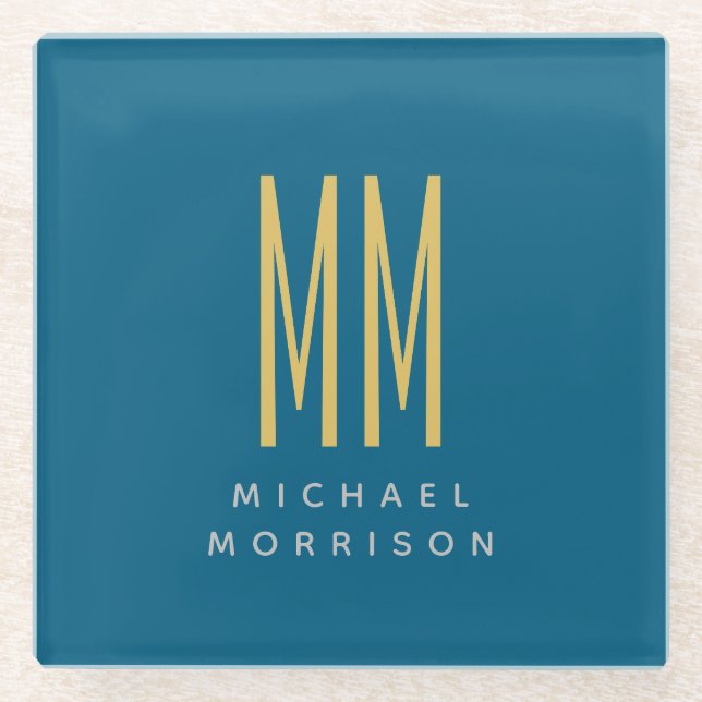 Name der Anfangsbuchstaben des Blue-Gold-Monogramm Glasuntersetzer (Vorderseite)