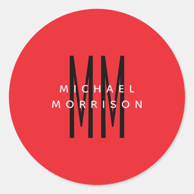 Name der Anfangsbuchstaben des dunkelroten Monogra Runder Aufkleber (Vorderseite)