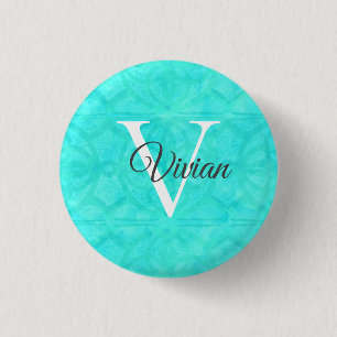 Name der Aqua Blue Watercolor Monogram Button