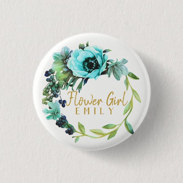 Name der aquamarinen Blütenblume (Peony Wreath Flo Button (Vorderseite)