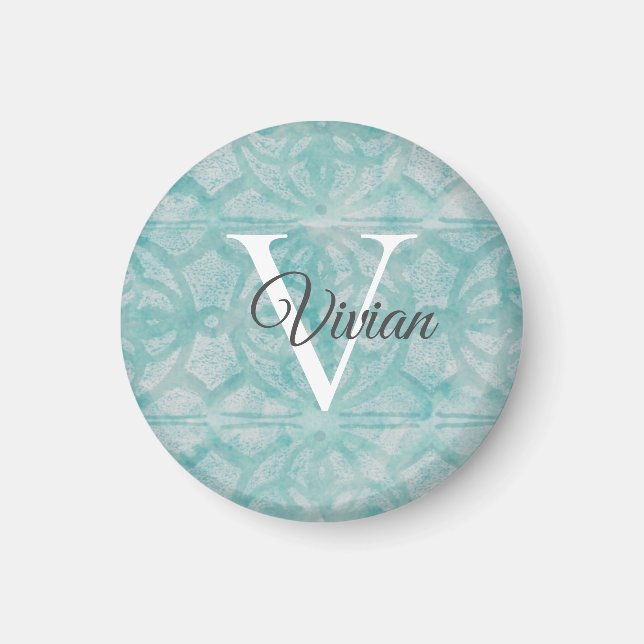 Name der aquamarinen Farbe des Monogramms Magnet (Vorne)
